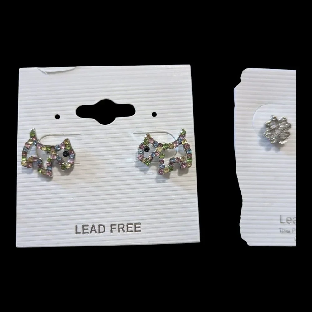 2 Pair Stud Earrings Bundle Rhinestone